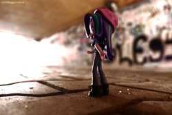 Size: 6000x4000 | Tagged: safe, artist:artofmagicpoland, starlight glimmer, equestria girls, g4, doll, equestria girls minis, eqventures of the minis, female, irl, iron maiden, photo, running, scared, solo, song reference, toy