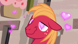 Size: 1280x720 | Tagged: safe, screencap, big macintosh, earth pony, pony, g4, hard to say anything, floating heart, heart, heart eyes, wingding eyes