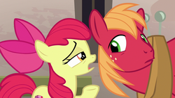 Size: 1280x720 | Tagged: safe, screencap, apple bloom, big macintosh, earth pony, pony, g4, hard to say anything