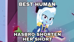 Size: 960x540 | Tagged: safe, edit, edited screencap, screencap, trixie, equestria girls, g4, my little pony equestria girls: better together, street magic with trixie, best human, caption, female, image macro, meme, solo, text