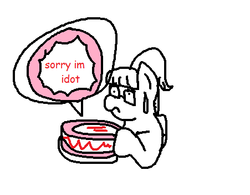 Size: 451x351 | Tagged: safe, oc, oc only, oc:zizi horse, pony, 1000 hours in ms paint, apology, apology cake, cake, comic sans, food, meta, solo