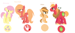 Size: 1452x640 | Tagged: safe, artist:missponi, big macintosh, fluttershy, oc, earth pony, pegasus, pony, g4, alternate hairstyle, base used, blank flank, cutie mark, family, female, male, offspring, parent:big macintosh, parent:fluttershy, parents:fluttermac, ship:fluttermac, shipping, short tail, straight