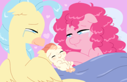 Size: 1114x722 | Tagged: safe, artist:purfectprincessgirl, pinkie pie, princess skystar, oc, oc:pearlescent olivia pie, pony, g4, baby, crying, female, fluffy, lesbian, magical lesbian spawn, offspring, parent:pinkie pie, parent:princess skystar, parents:skypie, ship:skypie, shipping