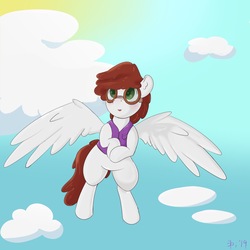 Size: 2048x2048 | Tagged: safe, artist:epicenehs, oc, oc only, oc:graph travel, pegasus, pony, clothes, cloud, female, flying, freckles, goggles, heart eyes, high res, mare, sky, solo, sun, vest, wingding eyes