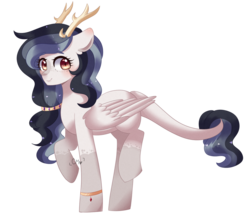 Size: 1024x900 | Tagged: safe, artist:moon-rose-rosie, oc, oc only, oc:flawless harmony, hybrid, pegasus, pony, antlers, interspecies offspring, offspring, parent:discord, parent:princess celestia, parents:dislestia, simple background, solo, transparent background