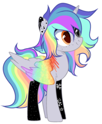 Size: 1048x1264 | Tagged: safe, artist:colordroplovelyart, artist:teepew, oc, oc only, oc:pastel chole, alicorn, pony, alicorn oc, base used, female, freckles, heterochromia, mare, multicolored hair, rainbow hair, simple background, solo, tattoo, transparent background
