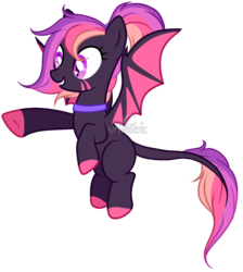 Size: 1264x1408 | Tagged: safe, artist:aledera, oc, oc only, oc:neon night, bat pony, pony, collar, colored hooves, fangs, female, leonine tail, mare, obtrusive watermark, ponytail, simple background, solo, tail, transparent background, watermark