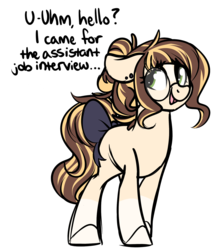Size: 1544x1808 | Tagged: safe, artist:mulberrytarthorse, oc, oc only, oc:vanilla swirl, earth pony, pony, bow, female, glasses, mare, solo, tail bow