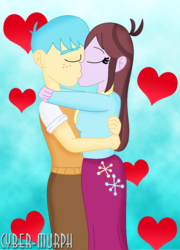Size: 912x1268 | Tagged: safe, artist:cyber-murph, bright idea, velvet sky, equestria girls, g4, background human, brightsky, clothes, cute, female, freckles, kissing, male, scarf, shipping, skirt, straight, sweater vest, techies