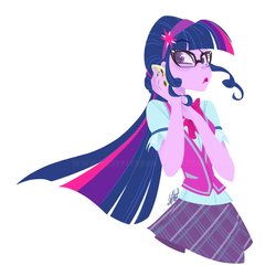 Size: 1959x1959 | Tagged: safe, artist:bcpony, sci-twi, twilight sparkle, human, equestria girls, g4, alternate hairstyle, cellphone, clothes, cute, cutie mark, cutie mark accessory, female, glasses, hairband, open mouth, phone, plaid skirt, simple background, skirt, twiabetes