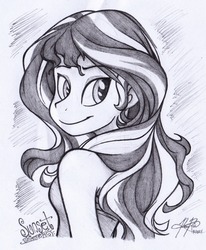 Size: 1280x1553 | Tagged: safe, artist:bcpony, sunset shimmer, human, equestria girls, g4, ambiguous facial structure, clothes, female, signature, smiling, solo, traditional art