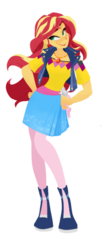 Size: 422x1032 | Tagged: safe, artist:bcpony, edit, sunset shimmer, human, equestria girls, g4, boots, clothes, cropped, female, geode of empathy, hand on hip, high heels, jewelry, magical geodes, necklace, open mouth, pantyhose, shirt, shoes, simple background, skirt, white background