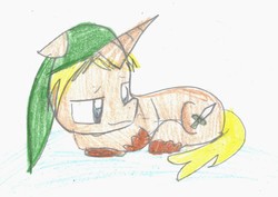 Size: 1728x1220 | Tagged: safe, artist:princessmuffinart, pony, unicorn, link, lying down, nintendo, old art, solo, the legend of zelda, young link