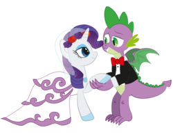 Size: 999x799 | Tagged: safe, artist:raggyrabbit94, rarity, spike, dragon, adult, adult spike, clothes, dress, female, male, older, older spike, shipping, sparity, straight, wedding dress, winged spike, wings