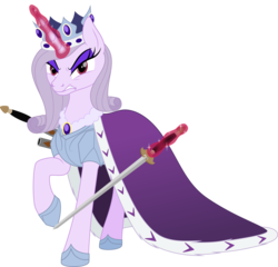 Size: 2689x2578 | Tagged: safe, artist:grypher, derpibooru exclusive, princess platinum, pony, unicorn, g4, angry, armor, cloak, clothes, commission, female, high res, looking at you, raised hoof, scowl, simple background, solo, sword, transparent background, vector, weapon