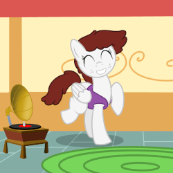 Size: 1699x1699 | Tagged: safe, artist:pizzamovies, oc, oc only, oc:graph travel, pegasus, pony, animated, clothes, dancing, eyes closed, female, freckles, gif, mare, record player, rug, smiling, solo, vest