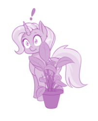 Size: 217x268 | Tagged: safe, artist:dstears, trixie, pony, unicorn, g4, cropped, exclamation point, female, hiding, mare, potted plant, simple background, solo, white background