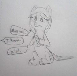 Size: 1280x1265 | Tagged: safe, artist:princessmuffinart, oc, oc only, pony, implied shipping, implied straight, oc x oc, romance, sad, shipping, sketch, solo, traditional art, waiting, waiting for you to come home