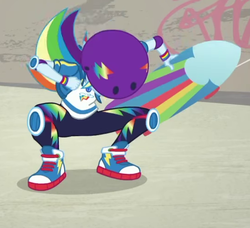 Size: 542x494 | Tagged: safe, screencap, rainbow dash, equestria girls, g4, my little pony equestria girls: better together, sic skateboard, clothes, converse, female, geode of super speed, helmet, hoodie, knee pads, magical geodes, pants, shoes, skateboard, slav squat, sneakers, squatting