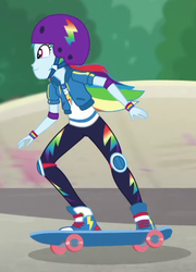 Size: 521x723 | Tagged: safe, screencap, rainbow dash, equestria girls, g4, my little pony equestria girls: better together, sic skateboard, cropped, female, geode of super speed, knee pads, magical geodes, skateboard, solo
