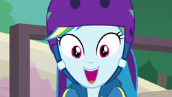 Size: 1920x1080 | Tagged: safe, screencap, rainbow dash, equestria girls, g4, my little pony equestria girls: better together, sic skateboard, close-up, cute, dashabetes, female, helmet, open mouth, smiling, solo