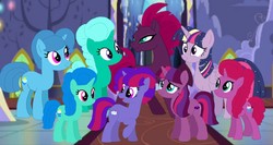 Size: 1720x915 | Tagged: safe, artist:徐詩珮, fizzlepop berrytwist, glitter drops, spring rain, tempest shadow, twilight sparkle, oc, oc:betty pop, oc:eany sparkle, oc:skyhie shadow, oc:spring legrt, alicorn, pony, unicorn, g4, base used, bisexual, family, female, half-siblings, lesbian, magical lesbian spawn, mother and daughter, next generation, offspring, parent:glitter drops, parent:spring rain, parent:tempest shadow, parent:twilight sparkle, parents:glittershadow, parents:springdrops, parents:springshadow, parents:tempestlight, rainbow power, ship:glittershadow, ship:springdrops, ship:springshadow, ship:tempestlight, shipping, tempest shadow gets all the mares, tempest shadow's friends, twilight sparkle (alicorn), twilight's castle