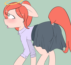 Size: 1386x1272 | Tagged: safe, artist:shadikbitardik, oc, oc only, pony, auction, clothes, colored sketch, commission, open mouth, redhead, shirt, skirt, solo, tongue out, ych result
