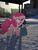 Size: 2448x3264 | Tagged: safe, artist:albertuha, pinkie pie, earth pony, pony, g4, bus stop, derp, female, high res, irl, mare, photo, ponies in real life, raised hoof, russia, smiling, snow, solo, winter