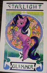 Size: 1331x2072 | Tagged: safe, artist:helicityponi, starlight glimmer, pony, unicorn, g4, female, modern art, nouveau, smiling, solo, traditional art, wand
