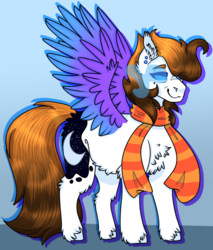 Size: 969x1135 | Tagged: safe, artist:midnight-drip, oc, oc only, oc:moonlight dusk, pony, clothes, colored wings, male, scarf, solo, stallion