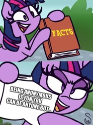 Size: 500x667 | Tagged: safe, artist:quarium edits, twilight sparkle, alicorn, pony, g4, book, exploitable meme, meme, smiling, twilight sparkle (alicorn), twilight's fact book