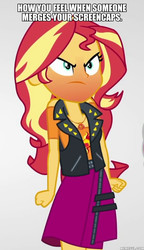 Size: 600x1044 | Tagged: safe, edit, edited screencap, screencap, sunset shimmer, equestria girls, equestria girls series, g4, rollercoaster of friendship, angry, caption, drama, geode of empathy, image macro, magical geodes, meme, memeful.com, text