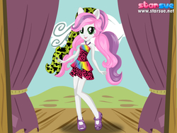 Size: 800x600 | Tagged: safe, artist:user15432, sweetie belle, equestria girls, g4, rainbow rocks, clothes, dress, dressup, dressup game, hasbro, hasbro studios, high heels, pigtails, ponied up, pony ears, rainbow hair, rainbow rocks outfit, shoes, solo, starsue