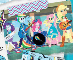 Size: 271x226 | Tagged: safe, edit, edited screencap, screencap, applejack, fluttershy, pinkie pie, rainbow dash, rarity, equestria girls, equestria girls series, g4, my little pony equestria girls: rainbow rocks, armpits, bass guitar, belt, better than ever, boots, clothes, cowboy boots, cutie mark on clothes, denim, denim skirt, drum kit, drums, fluttershy boho dress, frilly design, geode of fauna, geode of shielding, geode of sugar bombs, geode of super speed, geode of super strength, guitar, high heels, hoodie, jewelry, keytar, magical geodes, musical instrument, necklace, officially edited screencap, open-toed shoes, pants, pencil skirt, pendant, ponied up, pony ears, rah rah skirt, rarity peplum dress, shirt, shoes, skirt, sleeveless, sneakers, sweatpants, t-shirt, tambourine, tank top