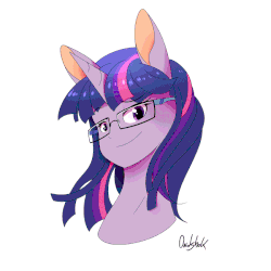 Size: 900x900 | Tagged: safe, artist:0ndshok, applejack, fluttershy, pinkie pie, rainbow dash, rarity, twilight sparkle, g4, ambiguous facial structure, animated, bust, eyes closed, female, freckles, gif, glasses, looking at you, loop, mane six, mare, meganekko, signature, simple background, smiling, tongue out, white background