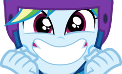Size: 3718x2256 | Tagged: safe, artist:phucknuckl, rainbow dash, equestria girls, g4, my little pony equestria girls: better together, sic skateboard, close-up, clothes, female, helmet, high res, looking at you, rainbow dash is best facemaker, simple background, smiling, solo, stoked, transparent background, vector, wide smile