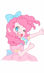 Size: 767x1280 | Tagged: dead source, safe, artist:魔法绚烂美少年, pinkie pie, human, g4, bow, female, humanized, one eye closed, solo, wink