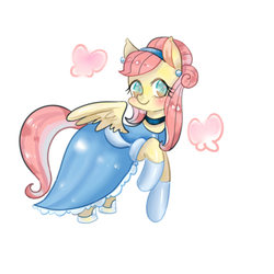 Size: 800x800 | Tagged: dead source, safe, artist:御喵子w, fluttershy, pegasus, pony, g4, blue dress, cinderella, clothes, cute, dress, female, glass slipper (footwear), glass slippers, mare, shyabetes, solo