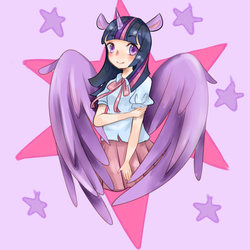 Size: 1062x1062 | Tagged: dead source, safe, artist:御喵子w, twilight sparkle, alicorn, human, g4, alicorn humanization, clothes, cute, eared humanization, female, horn, horned humanization, humanized, moe, pleated skirt, skirt, solo, twilight sparkle (alicorn), winged humanization, wings