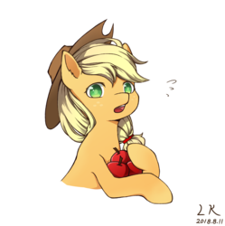 Size: 3680x3690 | Tagged: dead source, safe, artist:云观雾里, applejack, earth pony, pony, g4, apple, female, food, high res, mare, simple background, solo, white background