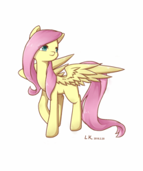 Size: 1000x1200 | Tagged: dead source, safe, artist:yunguanwuli, artist:云观雾里, fluttershy, pegasus, pony, g4, colored pupils, cute, eye clipping through hair, female, mare, shyabetes, simple background, solo, spread wings, white background, wings
