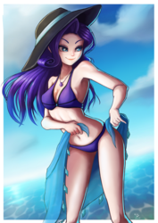 Size: 777x1100 | Tagged: safe, artist:the-park, rarity, human, equestria girls, equestria girls specials, g4, my little pony equestria girls: better together, my little pony equestria girls: forgotten friendship, armpits, beautiful, belly button, bikini, bikini babe, bikini bottom, breasts, clothes, female, geode of shielding, hat, human coloration, magical geodes, midriff, sarong, sideboob, sleeveless, solo, sun hat, swimsuit