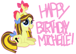 Size: 1024x730 | Tagged: safe, artist:mylittlepon3lov3, apple bloom, earth pony, pony, g4, :3, bow, michelle creber, ponified, prone, simple background, tail bow, transparent background