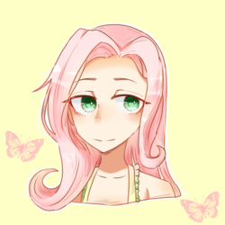 Size: 1000x1000 | Tagged: dead source, safe, artist:旗桦, fluttershy, human, g4, female, humanized, looking at you, solo