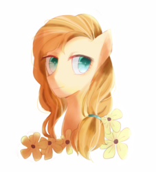 Size: 1000x1100 | Tagged: dead source, safe, artist:旗桦, pear butter, earth pony, pony, g4, female, flower, flower in hair, simple background, solo, white background