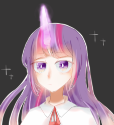 Size: 1000x1100 | Tagged: dead source, safe, artist:旗桦, twilight sparkle, human, g4, female, horn, horned humanization, humanized, looking at you, magic, solo