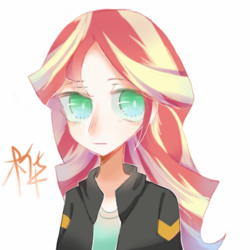 Size: 1000x1000 | Tagged: dead source, safe, alternate version, artist:旗桦, sunset shimmer, equestria girls, g4, clothes, female, jacket, leather jacket, shirt, solo
