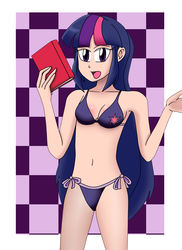 Size: 1700x2338 | Tagged: safe, artist:sketchinnegro, twilight sparkle, human, g4, belly button, bikini, book, clothes, humanized, midriff, swimsuit