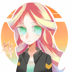 Size: 1000x1000 | Tagged: dead source, safe, artist:旗桦, sunset shimmer, equestria girls, g4, clothes, female, jacket, leather jacket, shirt, solo