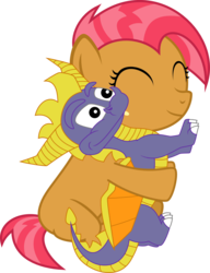 Size: 1065x1385 | Tagged: safe, artist:chipmagnum, babs seed, pony, g4, happy, hug, simple background, spyro the dragon, spyro the dragon (series), transparent background